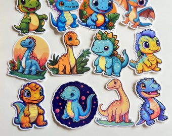 Pack of 12 dinosaur sticker pack, kids birthday favors, Dinosaur party theme, skateboard stickers, waterproof stickers,water bottle, tumbler