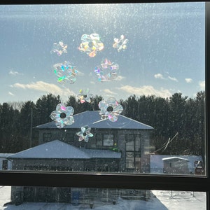 Regenbogen Suncatcher Sticker Set: Blumen Prisma Fensteraufkleber
