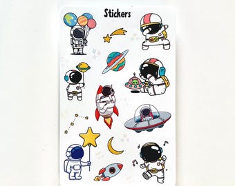Outer Space Sticker Sheet: Glossy Waterproof Vinyl, Astronaut Stickers