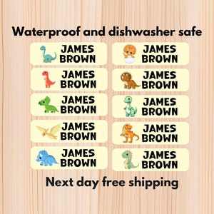 Dinosaurier wasserdichte Tagesetiketten, spülmaschinenfeste Aufkleber, Namensaufkleber, Schulbedarf, Namensetiketten, benutzerdefinierte Etiketten, Wasserflaschenetiketten