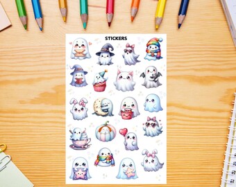 Cute Ghost Sticker Sheet | Waterproof Vinyl Halloween Stickers | Kawaii Spooky Stickers for Planner Journal Laptop