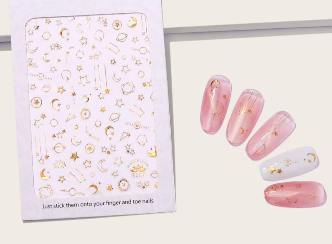 Moon and Stars Nail Decals Nail Art Gold Nail Stickers Nail Etsy