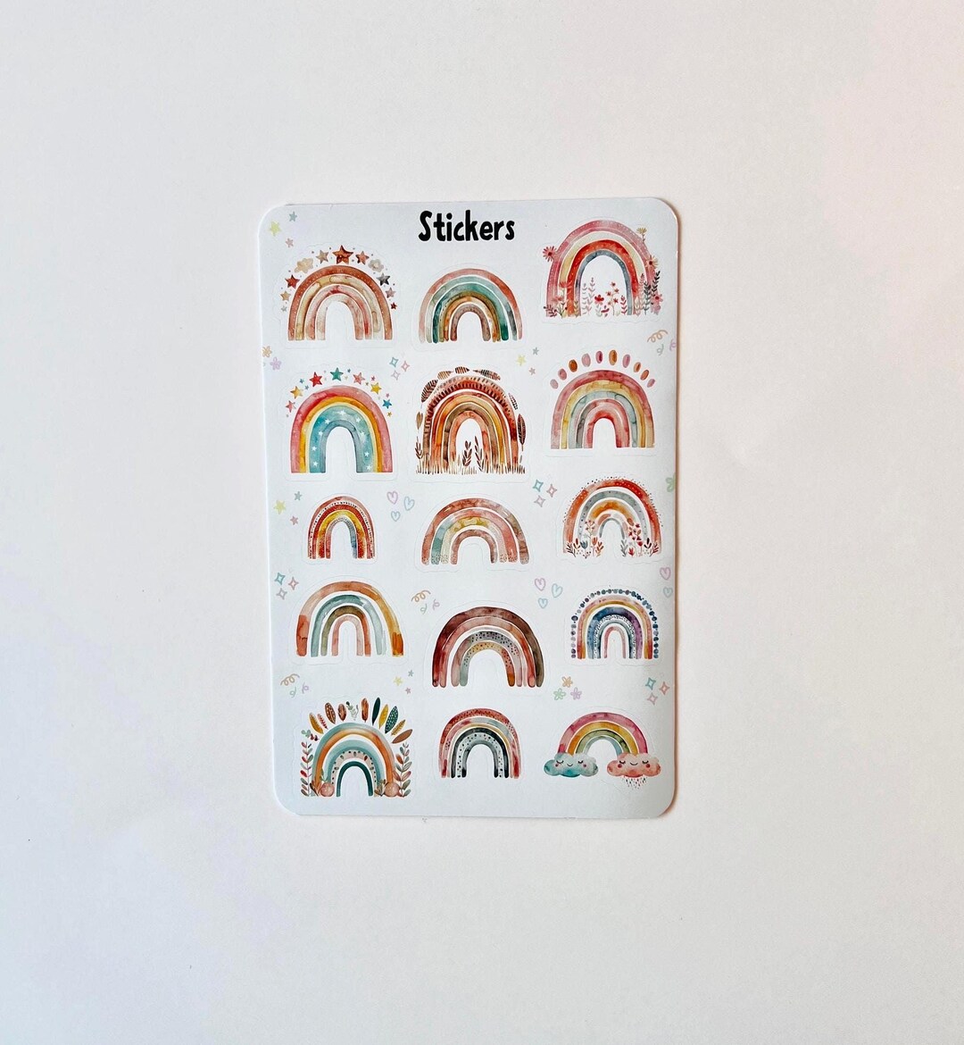 Bohemian Rainbow Sticker Sheet: Waterproof Vinyl Planner Stickers - Etsy