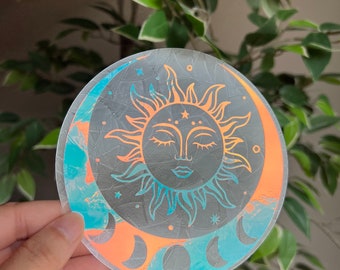 Sun and moon suncatcher sticker, window decal, window sticker, window film, Rainbow maker, celestial sticker, magical sticker, car decal