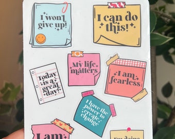 Mental health awareness stickers sheet, Vinyl glossy positive sticker sheet, Water bottle stickers, tumbler stickers, waterproof sticker