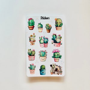 Hoja de pegatinas, Cactus sonriente, Pegatinas de vinilo brillante, Pegatina de regalo para mamá planta, Pegatinas de cactus, Pegatina impermeable, Pegatina para portátil, Diario