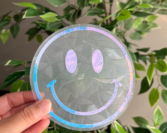 Smiley face suncatcher, Smiley Face sticker Rainbow window cling, prism Window Sticker, winter Decor, Easter basket stuffers, car decal