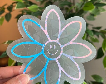 Daisy Suncatcher, Sun catcher Sticker, Smiley Face, reusable Rainbow Maker, rainbow window cling, prism window suncatcher, Winter decor