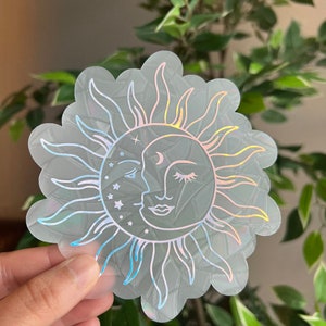 Celestial Sun and Moon Suncatcher Sticker | Rainbow Window Decal | Boho ...