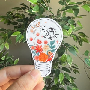 Floral be the light Aufkleber, christlicher Glühbirnenaufkleber, glänzender Vinylaufkleber, Wasserflaschenaufkleber, Becheraufkleber, wasserdichter Aufkleber