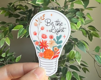 Floral be the light sticker, Christian lightbulb sticker, Glossy vinyl sticker, Water bottle sticker, tumbler sticker, waterproof sticker