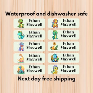 Dinosaurier wasserdichte Tagesetiketten, spülmaschinenfeste Aufkleber, Namensaufkleber, Schulbedarf, Namensetiketten, benutzerdefinierte Etiketten, Wasserflaschenetiketten