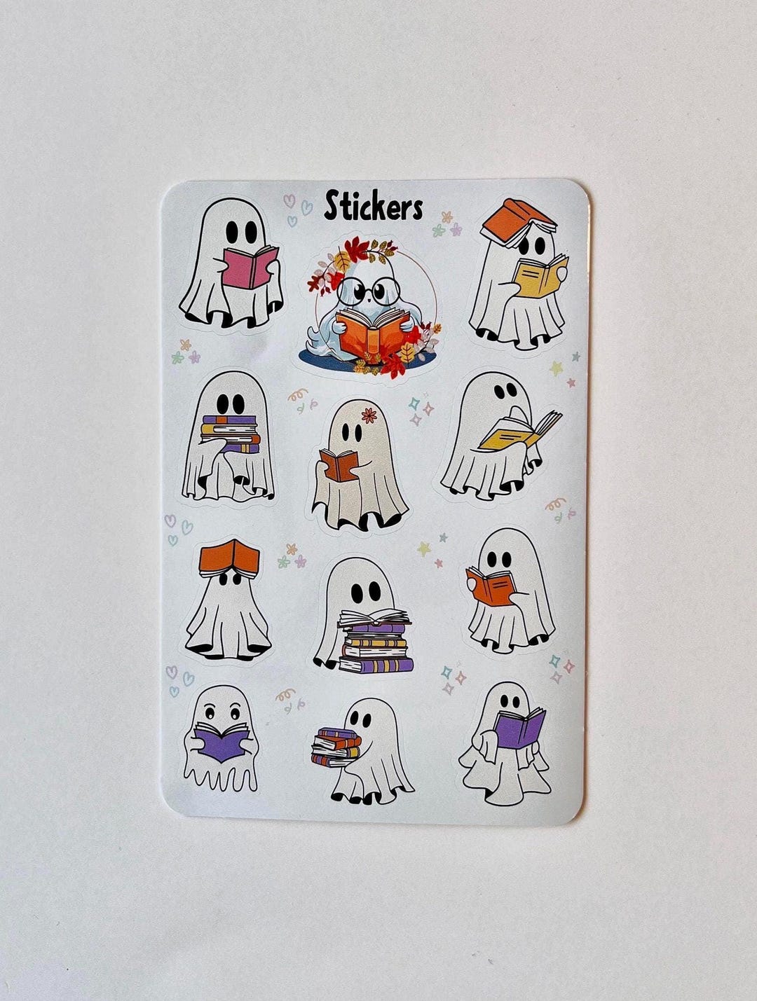 Reading Ghosts Sticker Sheet | Cute Bookish Ghost Stickers | Fall ...