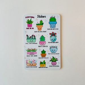 Foglio di adesivi, citazioni divertenti, adesivi in vinile lucido, adesivi regalo per mamme di piante, adesivi per cactus, adesivi impermeabili, adesivi per laptop, diario