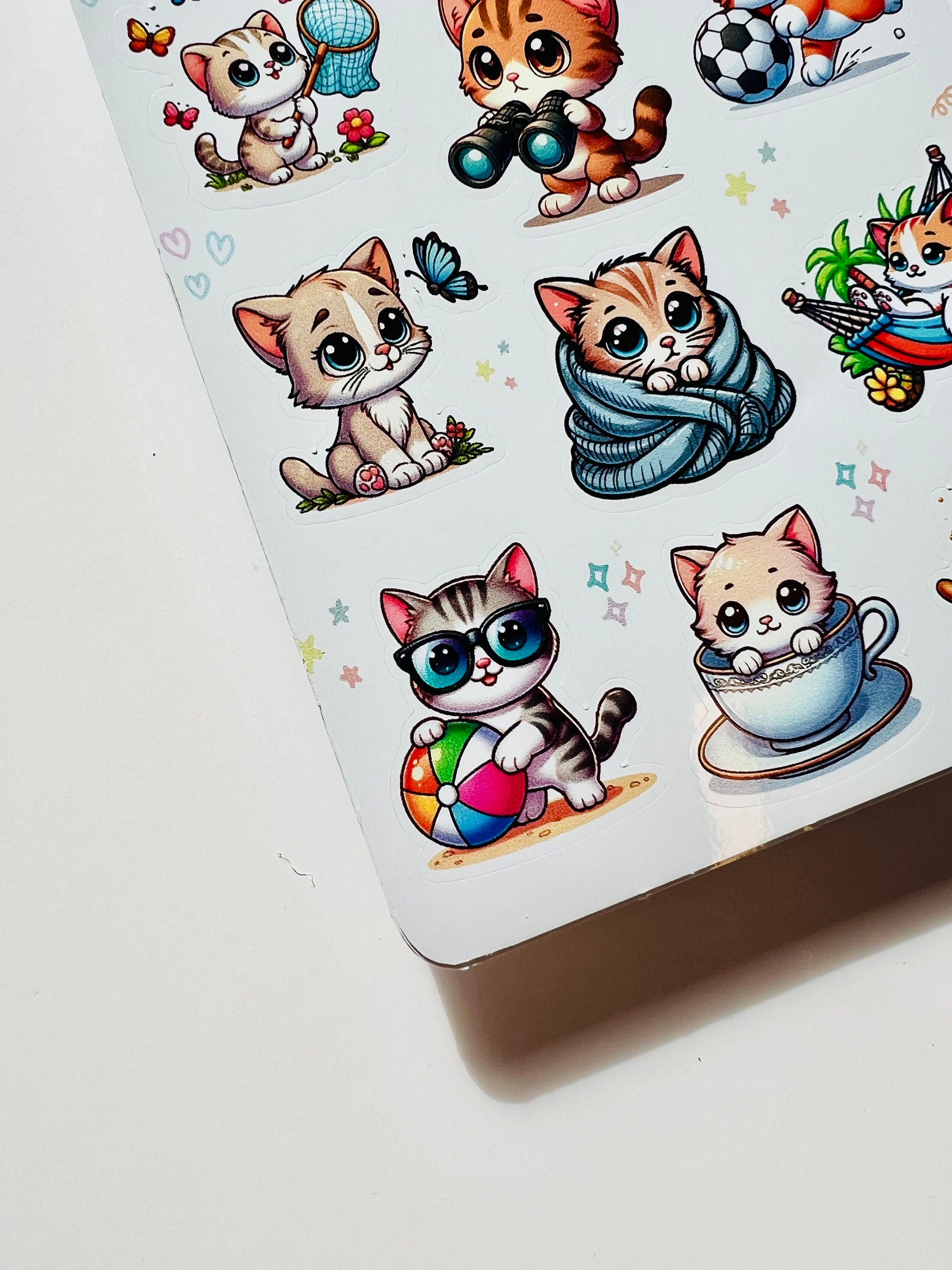 Cute Cat Sticker Sheet | Kawaii Cat Stickers | Waterproof Vinyl Planner ...