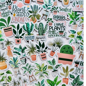 Paquete de pegatinas de plantas misteriosas, lámina de pegatinas de vinilo brillante, decoración para amantes de las plantas, regalo para mamás amantes de las plantas, pegatinas impermeables, pegatinas de plantas de interior