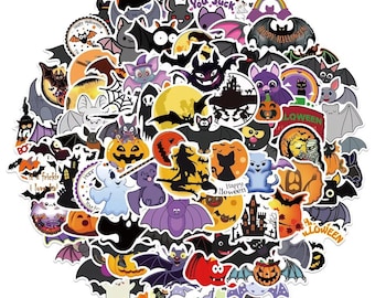 Mystery Halloween sticker pack, kids birthday favors, Bats party theme, skateboard stickers, waterproof stickers, water bottle, tumbler