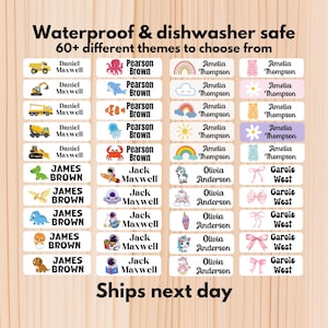 102 Waterproof Custom Name Labels for Kids | Dishwasher Safe Name Stickers