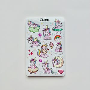 Aufkleber Blatt, Süßes Einhorn, glänzende Vinyl-Aufkleber, Geburtstags-Gastgeschenke, Wasserflasche Aufkleber, Laptop Aufkleber, wasserfeste Aufkleber