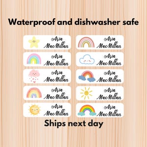 Rainbows Waterproof Daycare Labels, Dishwasher Safe Stickers, Name Sticker, School Supply, Name Labels, Custom Labels, Water bottle labels