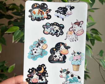 Celestial cow stickers sheet, Glossy vinyl stickers, Water bottle stickers, tumbler stickers, stickers sheet, waterproof stickers, planner