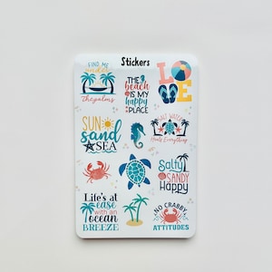 Stickervel, zomervakantie, vinyl glanzend vakantie strandstickers, waterflesstickers, journaling, kalender, planner, waterdicht