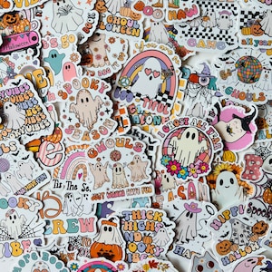 Mystery Halloween sticker pack, Vinyl glossy stickers sheet, Halloween decor, Ghost party gift,  waterproof stickers, retro ghost, spooky