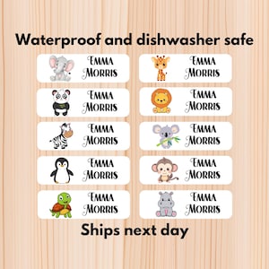 Animals Waterproof Daycare Labels, Dishwasher Safe Stickers, Name Sticker, School Supply, Name Labels, Custom Labels, Water bottle labels