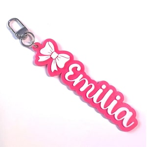 Portachiavi con nome personalizzato e fiocco - Portachiavi personalizzato stampato in 3D - Regalo carino per ragazze, ciondolo per zaino, bomboniera - Regalo carino per bambini