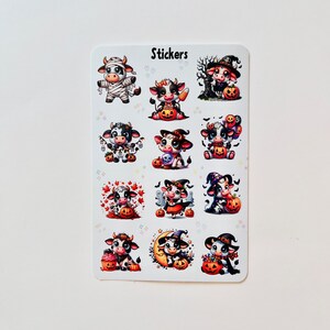 ステッカーシート、不気味な牛、光沢のあるビニールステッカー、ウォーターボトルステッカー、タンブラーステッカー、ハロウィーンステッカー、プランナー、ラップトップステッカー