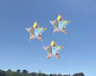 Pack of 3 stars suncatcher sticker, window decal, window sticker, window film, Rainbow maker, celestial sticker, magical sticker