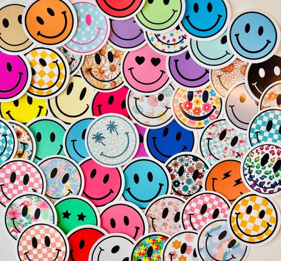 Waterproof Smiley Face Sticker Pack – Cute Vinyl Stickers for Laptop, Water Bottle, Phone Case and Journal