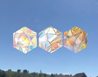 Pack of 3 hexagon suncatcher sticker, window decal, window sticker, window film, Rainbow maker, celestial sticker, magical sticker
