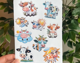 Cow stickers pack, Vinyl glossy sticker sheet, Water bottle stickers, tumbler stickers, cow print sticker pack, waterproof stickers, planner