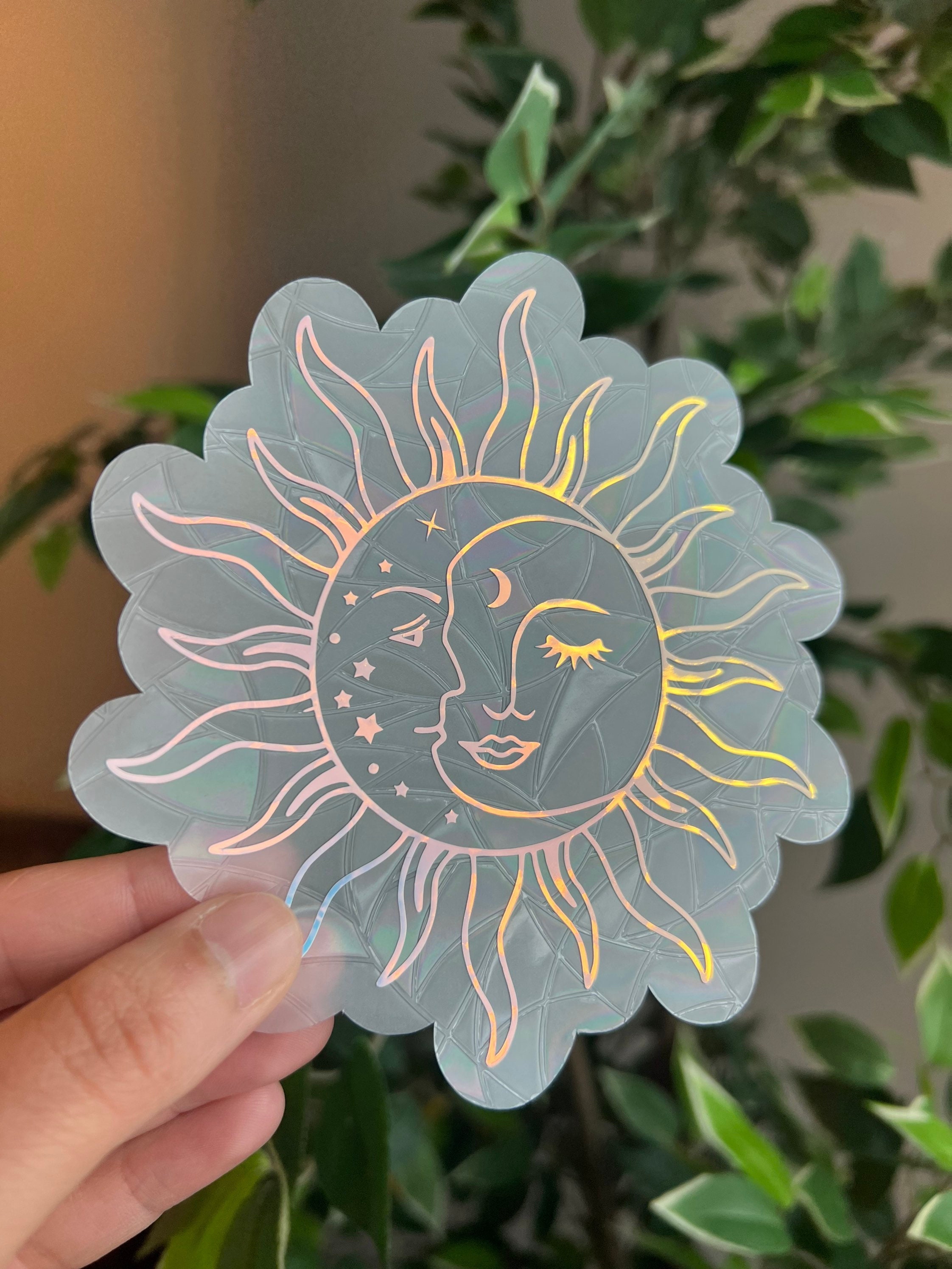 Celestial Sun and Moon Suncatcher Sticker | Rainbow Window Decal | Boho ...