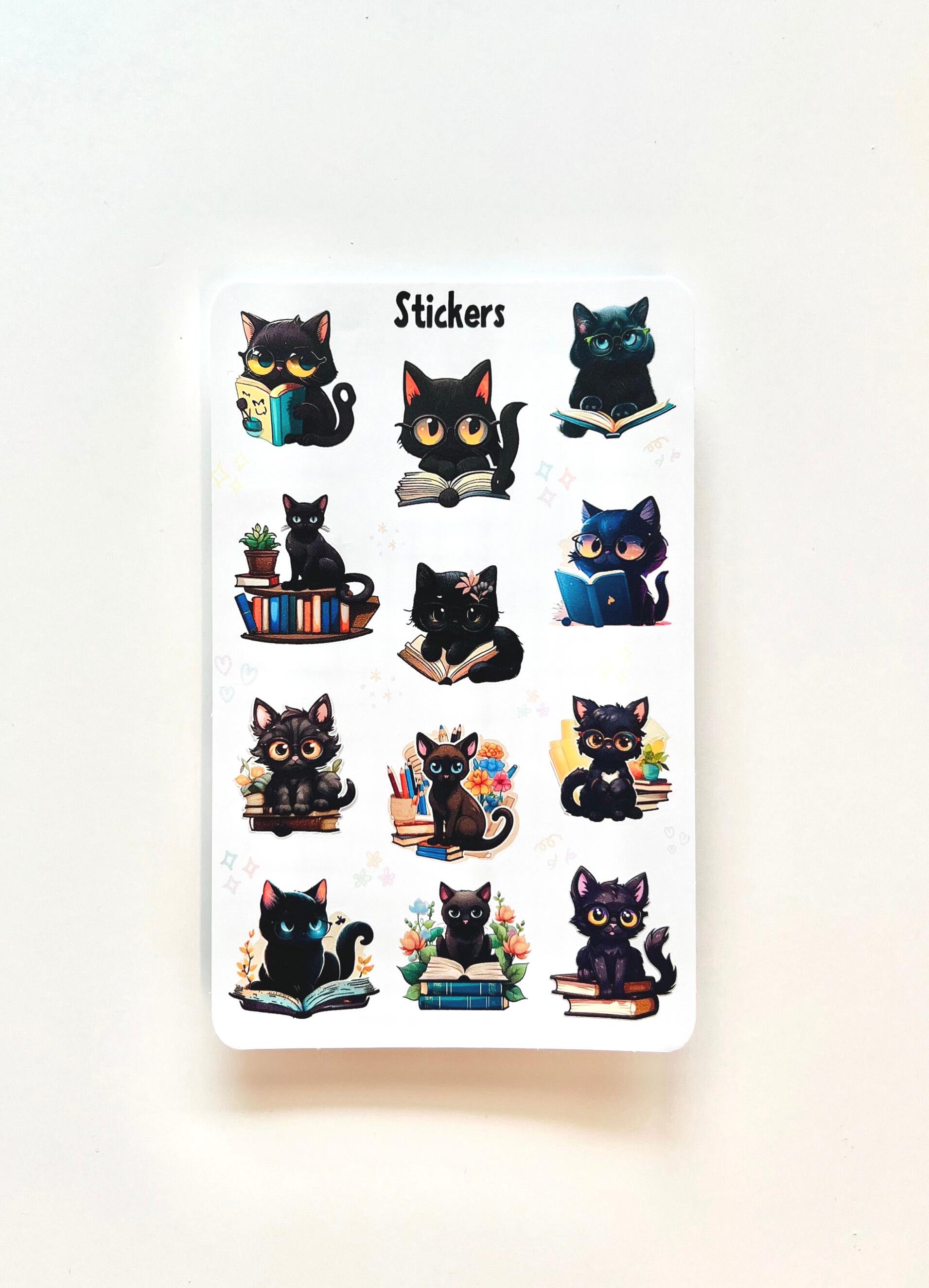 Black Cats Reading Books Sticker Sheet: Waterproof Vinyl Stickers - Etsy