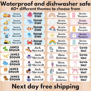 102 etiquetas impermeables para guardería, aptas para lavavajillas, termoadhesivas, para campamentos de verano, útiles escolares, personalizadas y para botellas de agua.