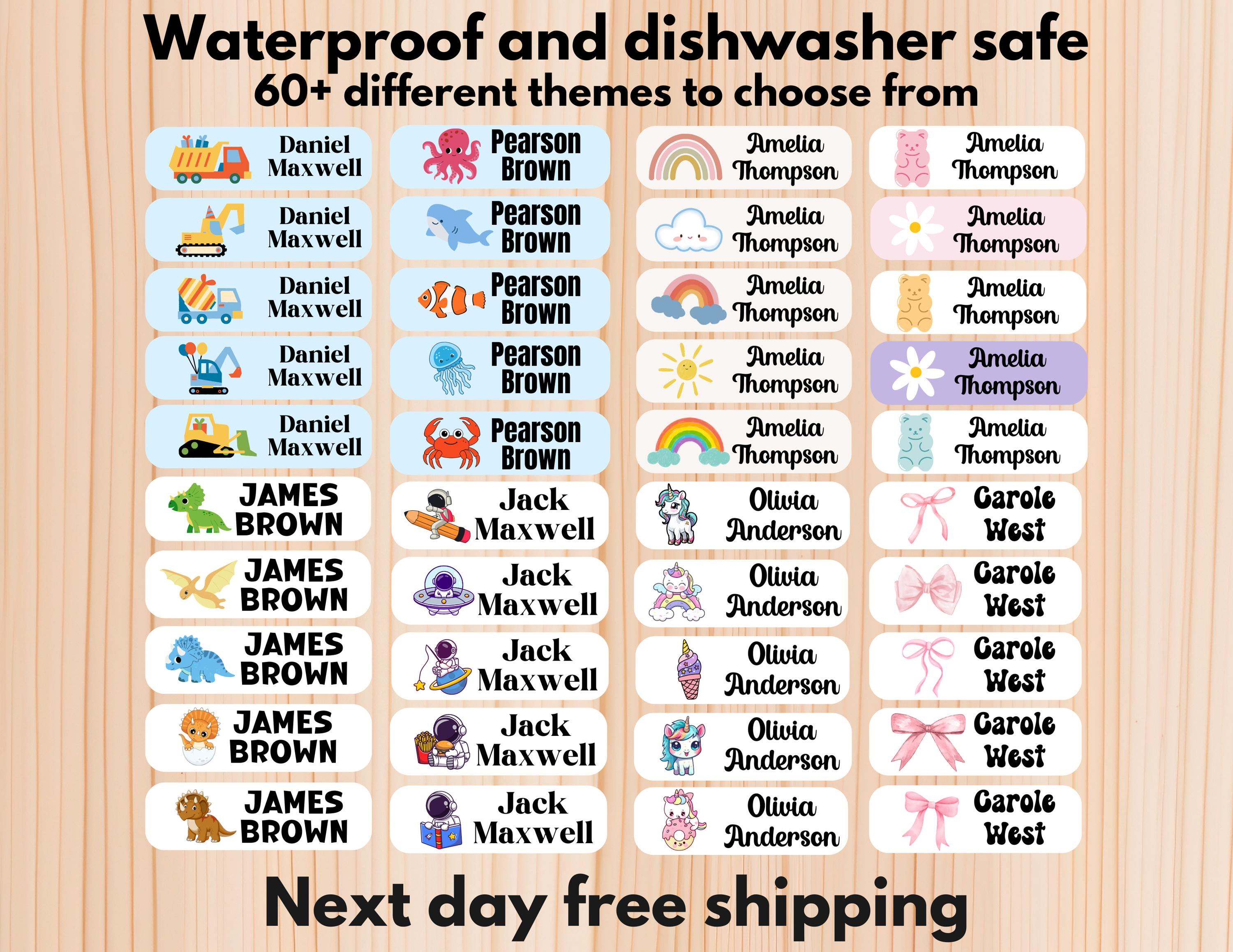 102 Wasserfeste Etiketten für die Kita, spülmaschinenfest, zum Aufbügeln, Namensetiketten für das Sommercamp, Schulbedarf, individuelle Etiketten, Namensetiketten für Wasserflaschen