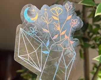 Floral Crystal suncatcher sticker, rainbow window cling, celestial crystal, car decal, mom Easter gift, prism sticker, Easter basket stuffer