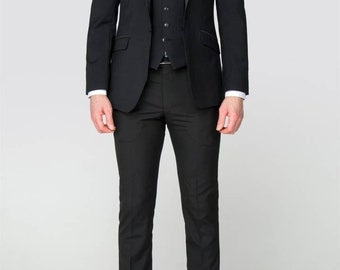 Black Wedding Tailored Suit Men's 3 Pieces Casual Business Groomsmen Satin blend Blazer Pant Waistcoat Vest Office wear Custom made