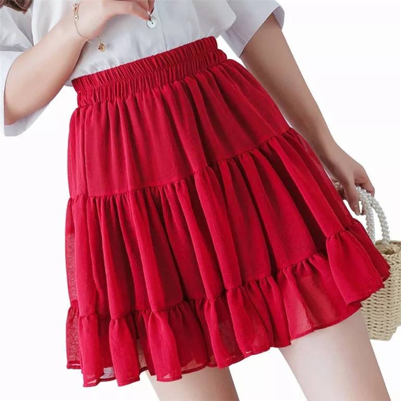 Chiffon Mini Skirt Skirt With Ruffles Flared Mini Skirt Etsy