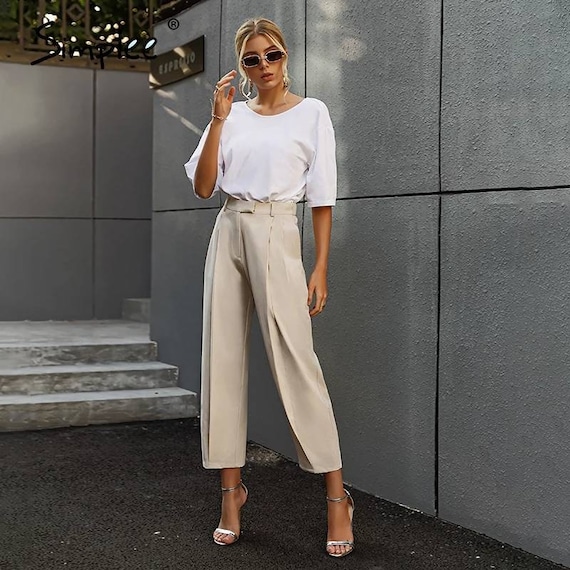 Solid High Waist Lady Trousers Loose Casual Summer Women Pants