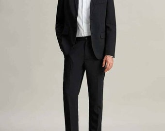 Button Front Two Pieces Suit Set Business Suit Wedding Tuxedo Blazer Outfit Tailor Made