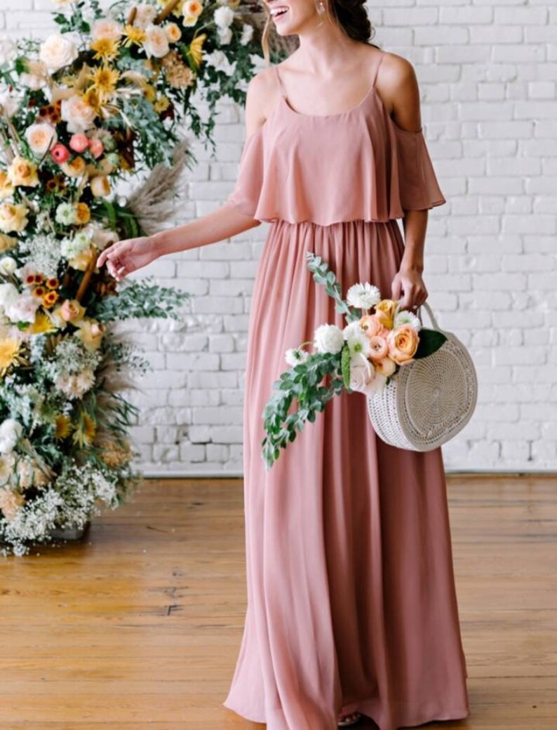 Cold Shouder Chiffon Bridesmaid Long Dress Ruffle Top - Etsy