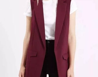 Women's Sleeveless Blazer Formal Ladies Solid Jacket Business Party Suit Custom made Various Color Tailor made Formal Work Suit Coat Femme