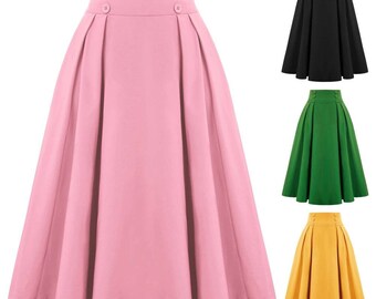 Spring Summer Fashion Casual Women Pure Color Skirts Button Women's Pleated Swing Skirt Midi Skirt Pocket Hot Tailor-made Customized Skirts