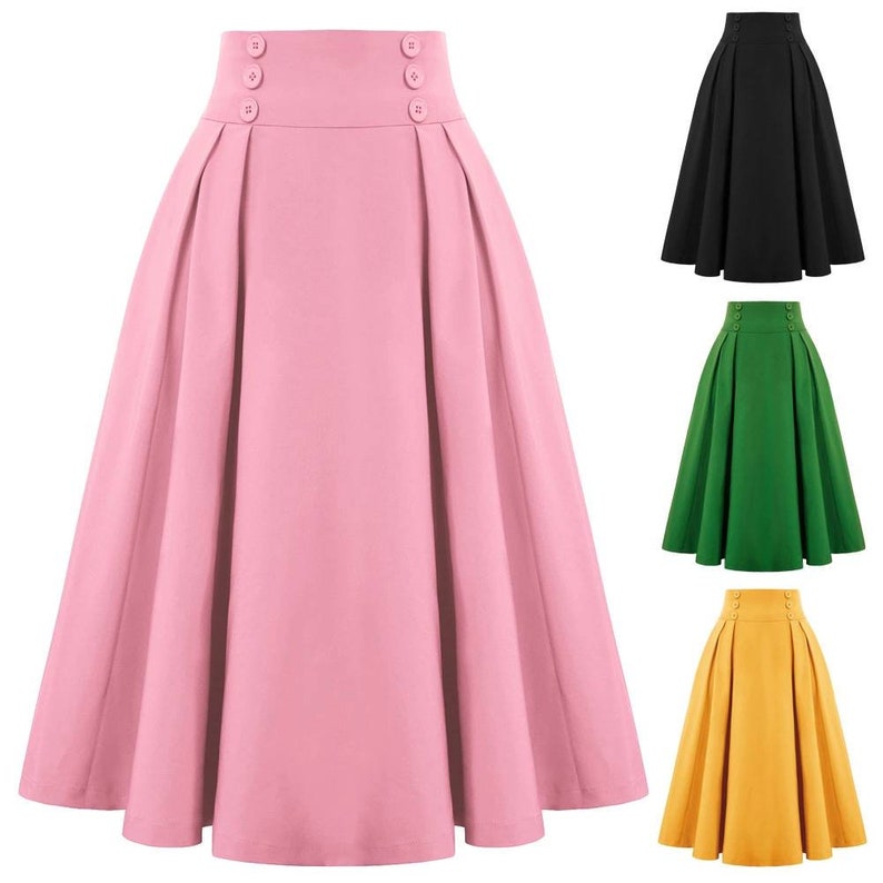 Spring Summer Fashion Casual Women Pure Color Skirts Button Women's ...