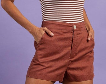 Linen Slim Fit Women Shorts / Linen Women Short / Elastic Waist / High Rise Summer Shorts / Short with Pockets / Tailor Made Short for Women