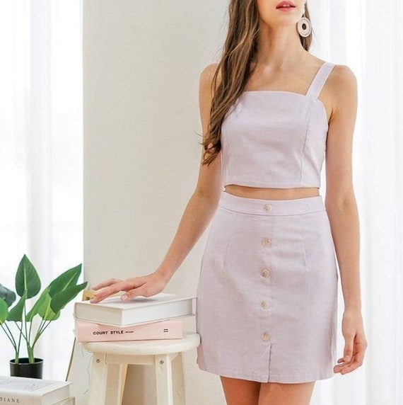 jeg behøver se skammel 2 Pieces Short Skirt Set Crop Top With Straps and Skirt Tailor - Etsy  Finland