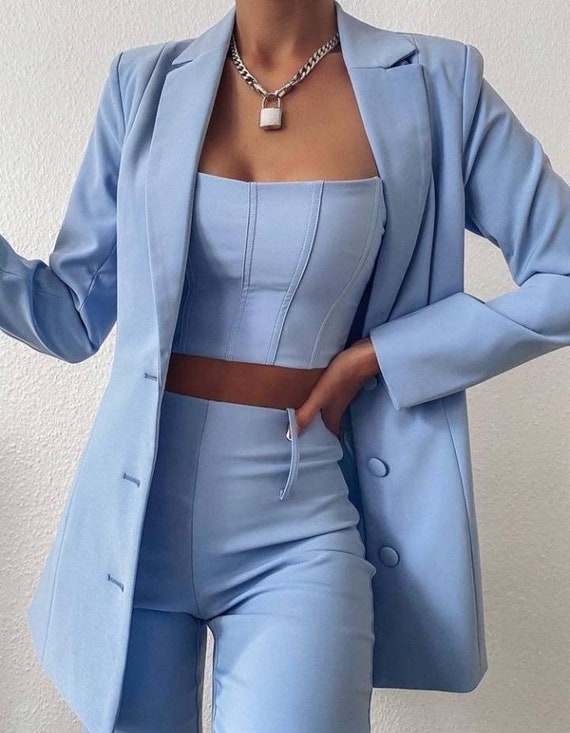 Blazer de mujer y Crop Top con a medida Conjunto de - Etsy México